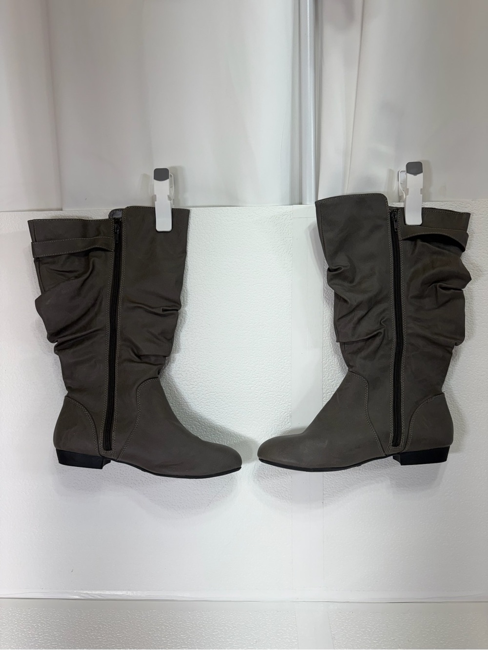 LOWER EAST SIDE Taupe Slouch Zip Mid-Calf Boots s289